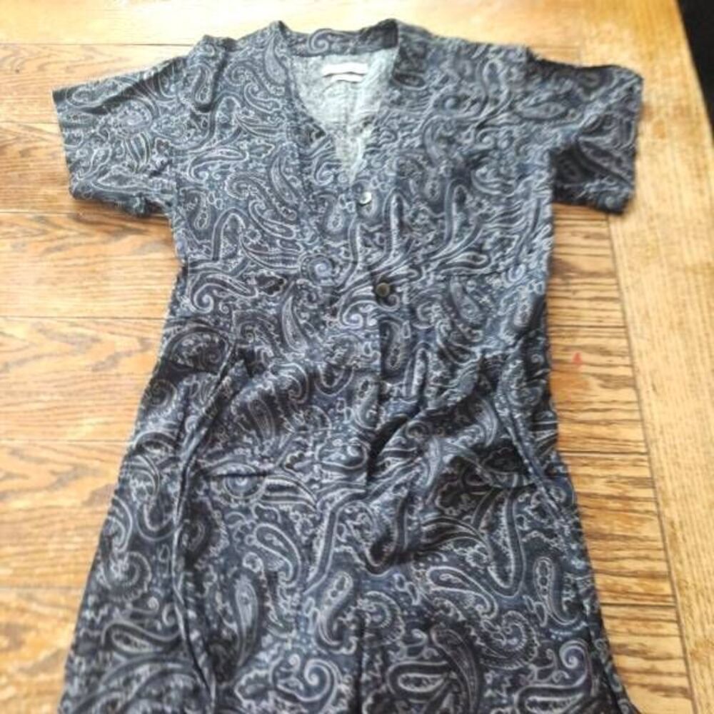 Overlover black&white linen paisley romperโsz Small